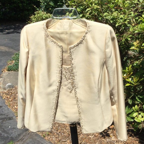 Albert Nipon Sequin Gold Jacket-Top-Skirt 3pc Suit - Picture 3 of 8